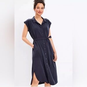 Loft Lou & Grey Sandwashed Dolman Pocket Belted Dark Grey Shirtdress SMALL